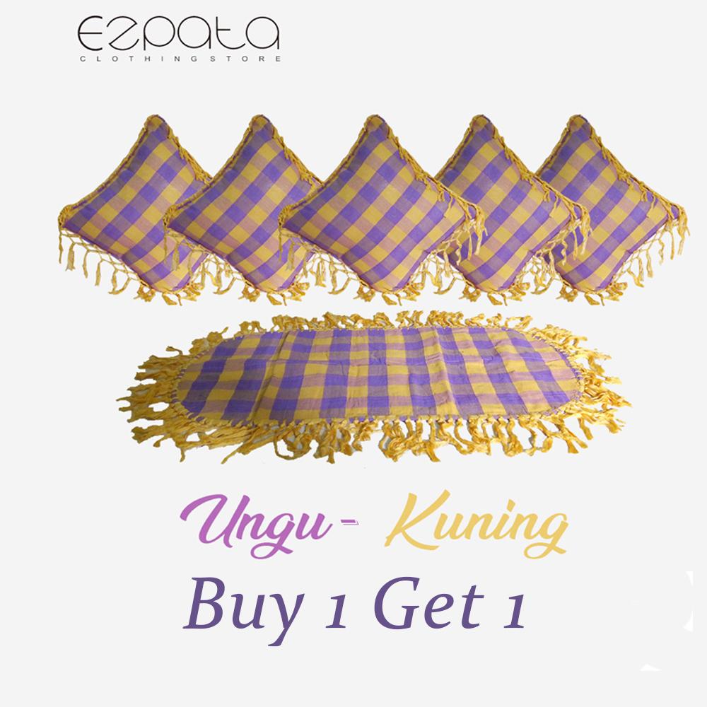 Ezpata Set (SBK) 5 Sarung Bantal Kursi +Taplak Meja Tamu Bahan Tenun Rumbai Motif Kotak - Buy 1 Get 1 Ezpata Set (SBK) 5 Sarung Bantal Kursi +Taplak Meja Tamu Bahan Tenun Rumbai Motif Kotak - Buy 1 Get 1