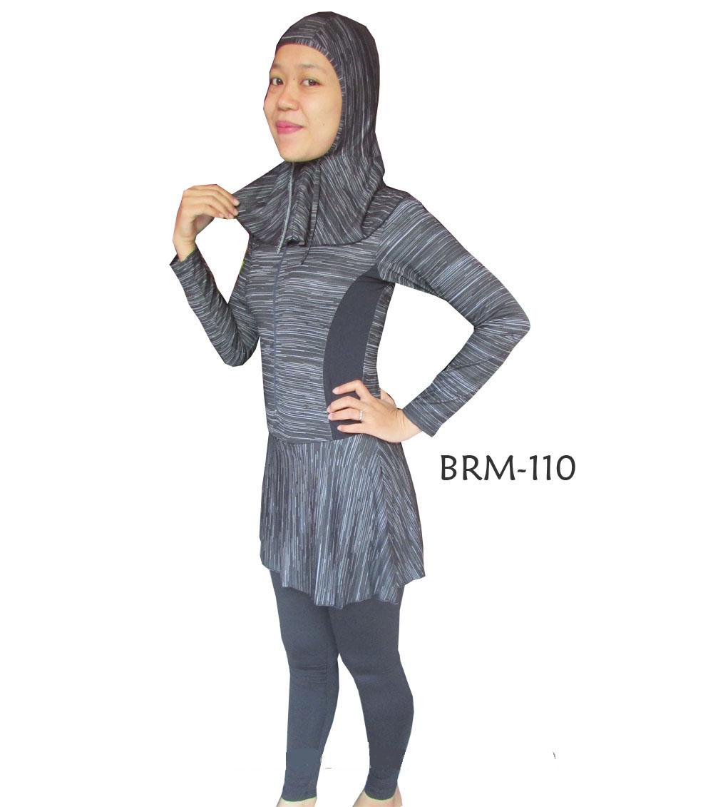 Baju Renang Muslimah Motif Garis Abu