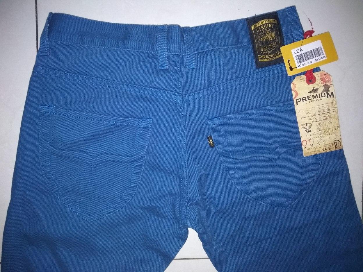 LEA 100% Original Premium Series True Color Celana Jeans Pria & Wanita Reguler Slim Fit Biru Muda (Tosca) Size 32