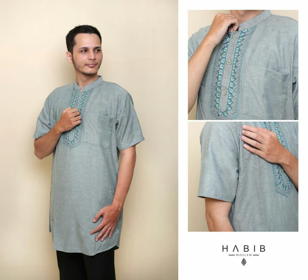Baju Pria Kemeja Baju Koko Gaul Habib Pendek Hijau Muda