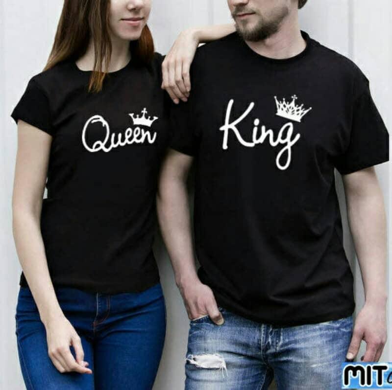 FASHIONFLOWER-BAJU COUPLE | FASHION COUPLE | BAJU PASANGAN | BAJU KEMBARAN | KAOS COUPLE SIMPLE KING QUEEN-BLACK(COWOK DAN CEWEK)