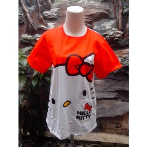 PROMO BAJU - SUPPLIER GROSIR 6811 PAKAIAN WANITA DEWASA BLOUSE CEWEK HELLO KITTY LENGAN PENDEK WARNA MERAH COMBI PUTIH MURAH GROSIR KEKINIAN BAHAN KAOS