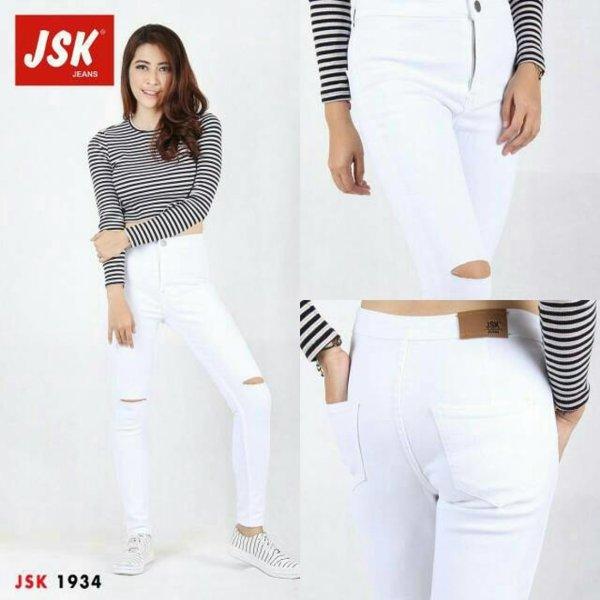 WSCollection celana hwaist putih sobek lutut model skinny bahan bagus jahitannya rapi harga murah terjangkau