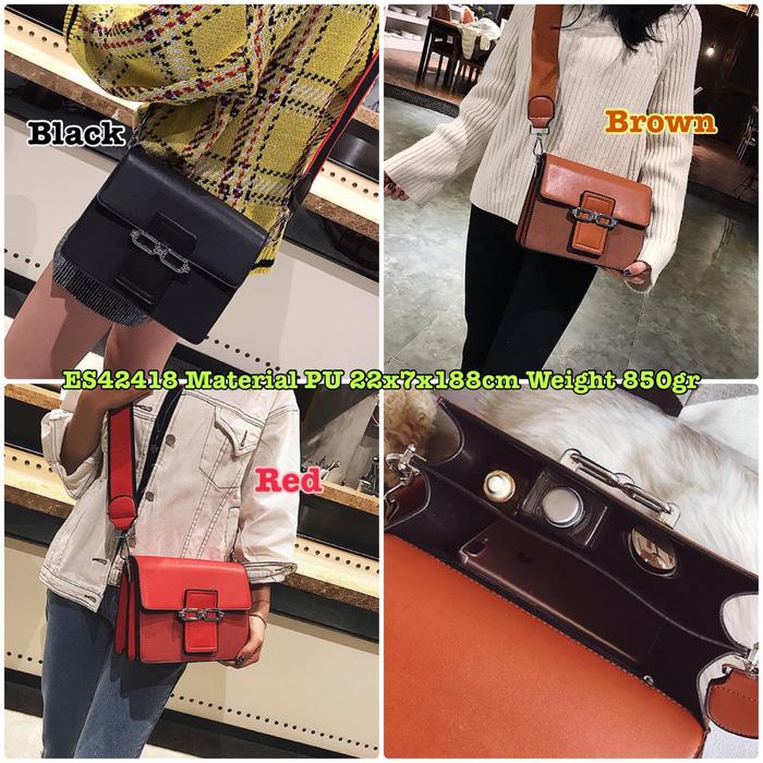 ES42418 Tas Import Wanita Selempang Wanita Belt Chain Polis Simple