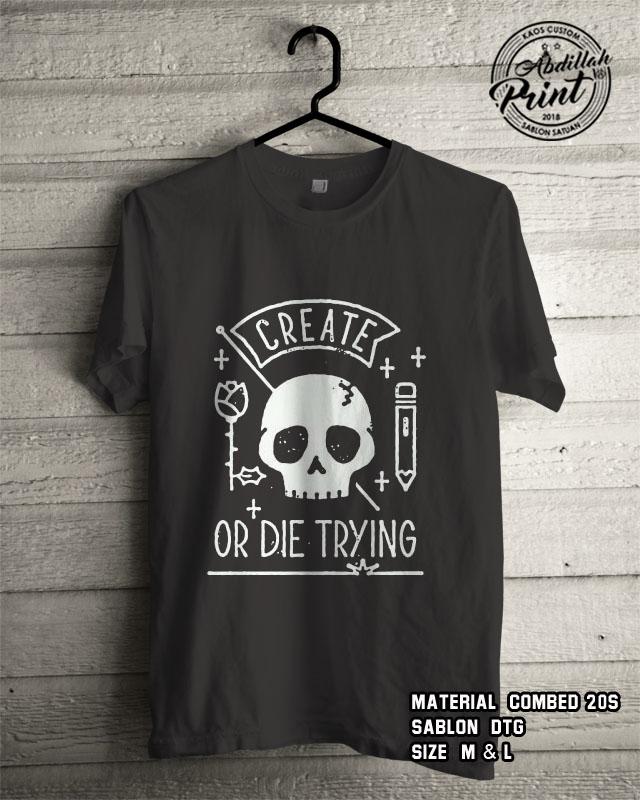 Kaos Distro Custom Design T Shirt Casual Atasan Pria Wanita Cotton Combed 20s Sablon DTG Quality Export - Skull Art Design - Black