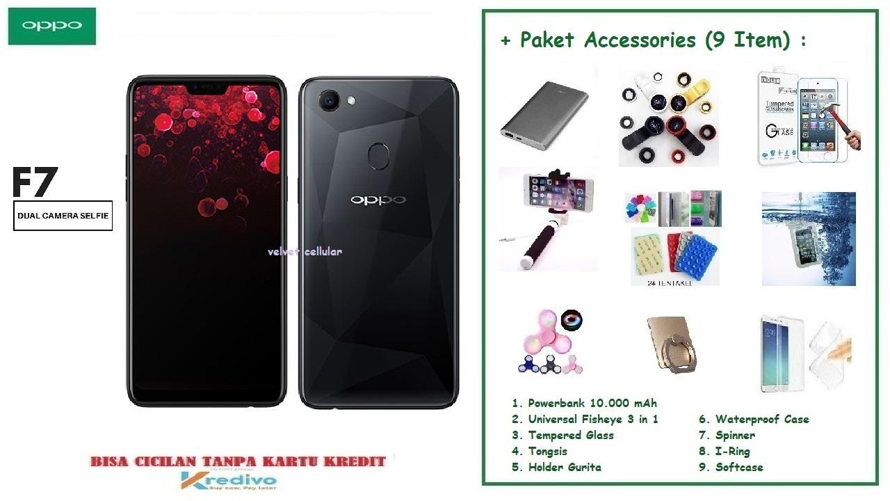 OPPO F7 [4/64GB] + Accessories Package (9 Item)