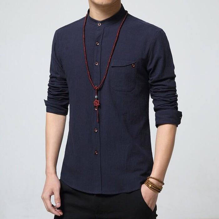 Baju Koko Zyan Katun Biru Dongker Stretch Navy