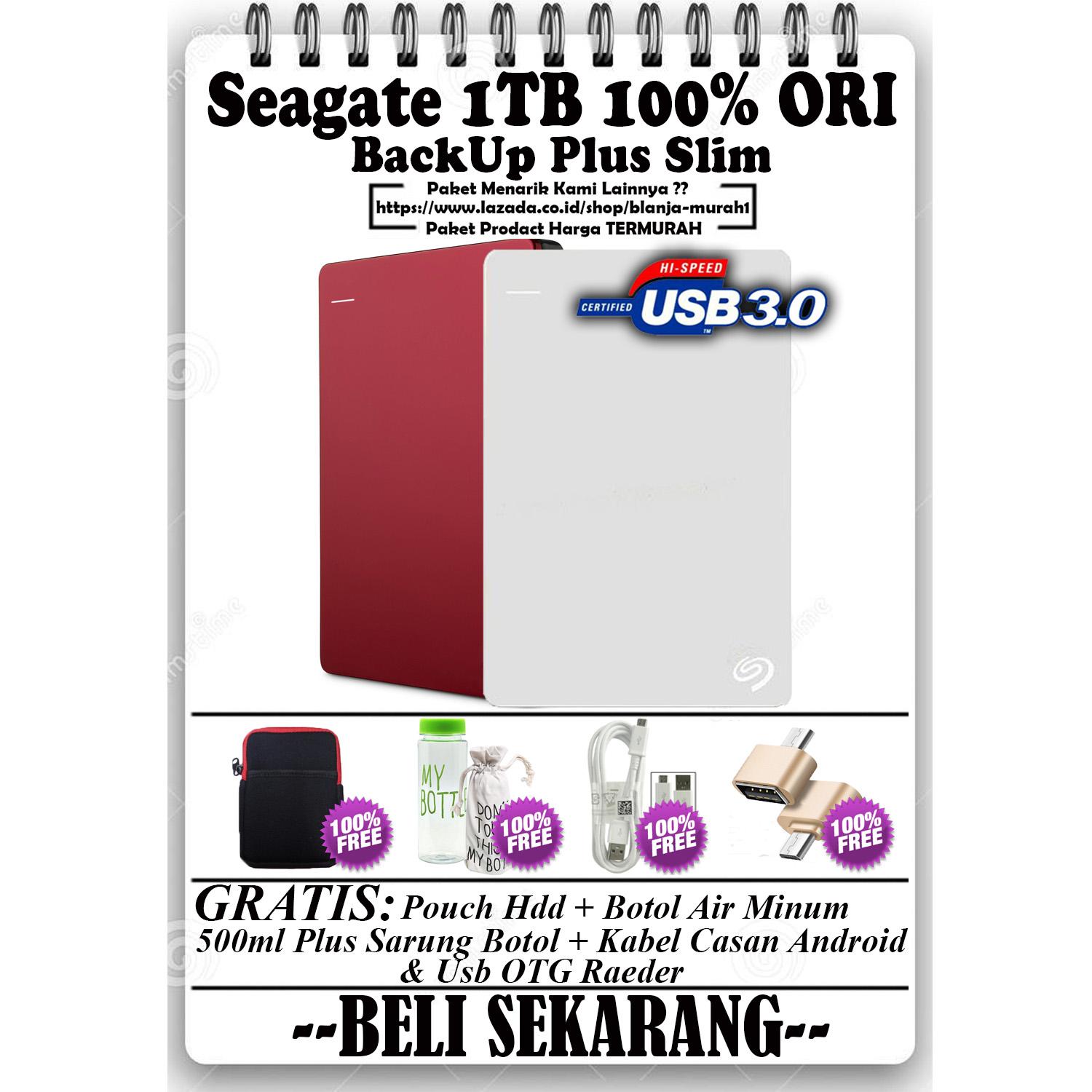 Seagate BackUp Plus Slim 1TB - HDD / HD / Hardisk External Usb 3.0 - GRATIS Pouch Harddisk + Botol Air Minum 500ml Plus Sarung Botol + Kabel Casan Android & Usb OTG Reader