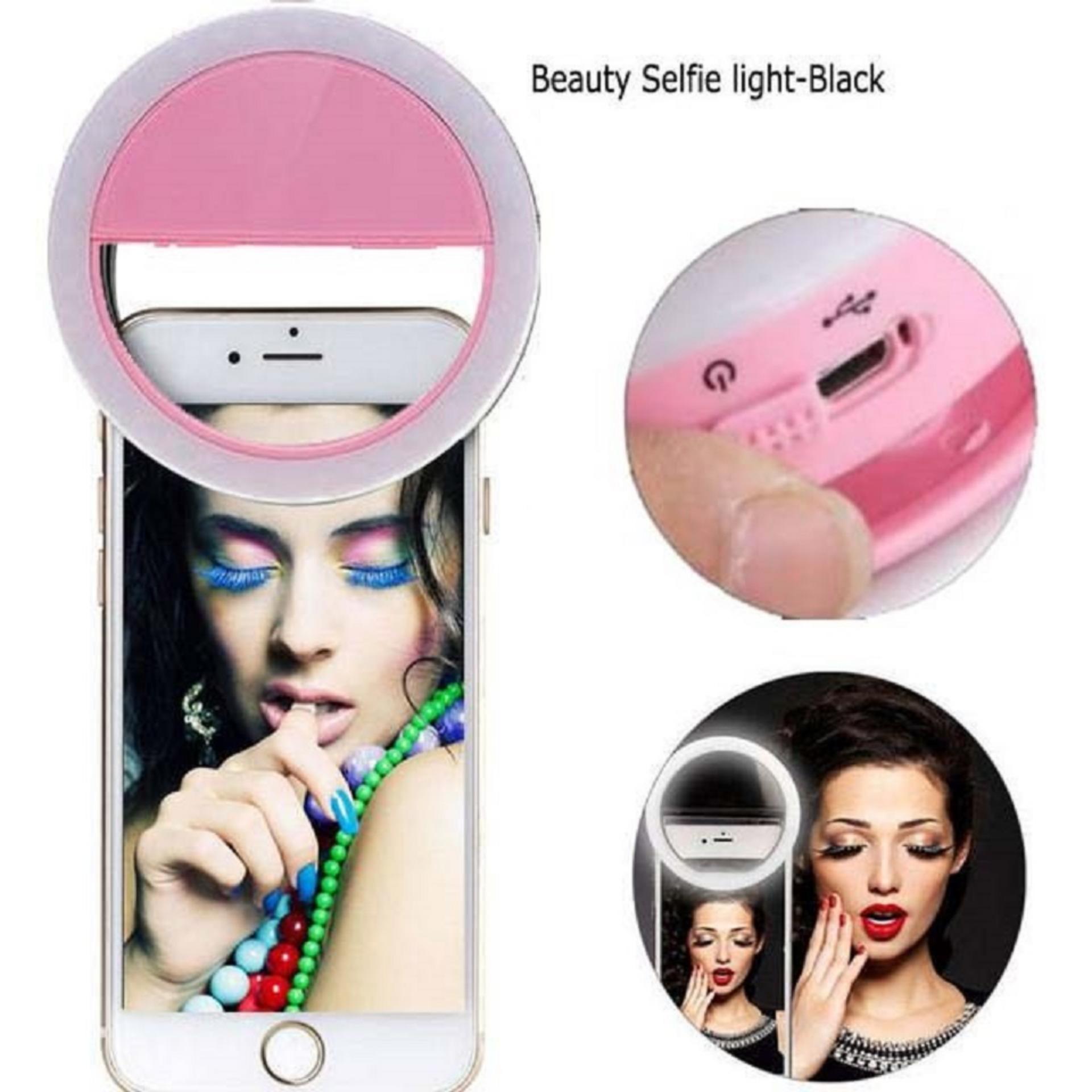 Bendoel 36 LED Selfie Ring Lampu Flash Light Smartphone Universal Portable For Fotografi / Webcam / MakeUp / Laptop / Android / Emergency / Windows / iOS / Tablet With USB Charger - Pink