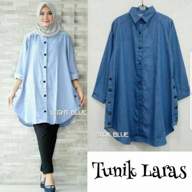 DAMAI FASHION JAKARTA - kemeja tunik wanita laras denim - 2 warna - konveksi tanah abang