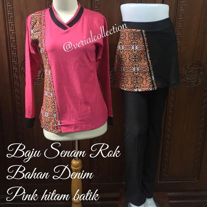 Baju olahraga senam rok pink hitam batik - VxBcGk