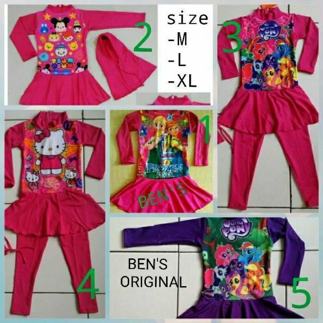 BAJU RENANG ANAK MUSLIMAH MUSLIM KUDA PONNY / FROZEN / SUM SUM ANAK TK / SD M - XL BEN'S ORIGINAL