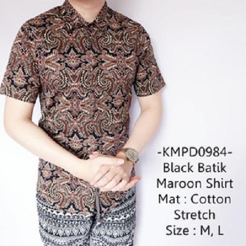 Kemeja Pendek Casual Dstr Keren Gaul Black Batik Maroon Shirt-984 / Kemeja motif batik pria dan remaja