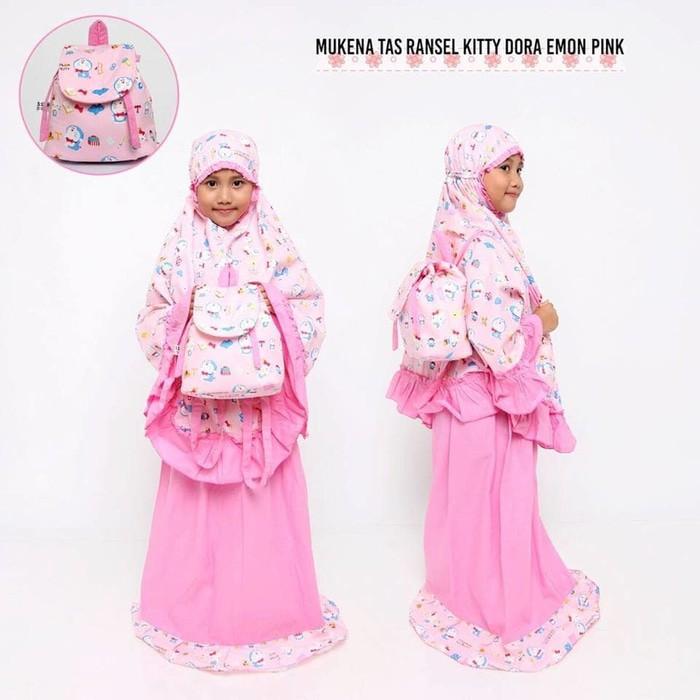 MUKENA ANAK KITTY DORAEMON PINK TAS RANSEL XXL