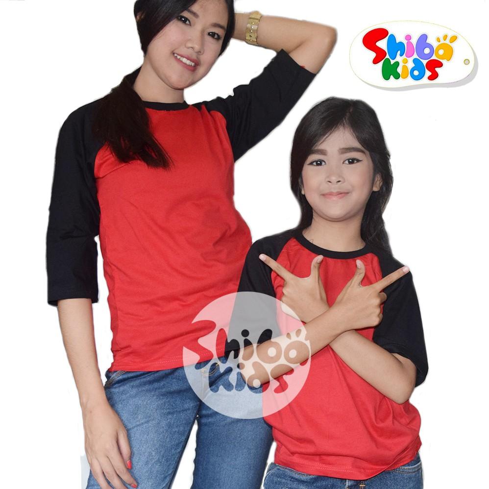 kaos couple keluarga / family /kaos Reglan Polos anak /Kaos Reglan couple ibu anak (MERAH - HITAM) ANAK SIZE XL