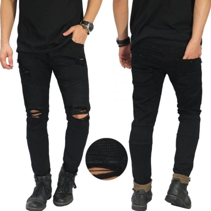 Jeans Ripped Extra Damage Black/ Celana Jeans Robek Sobek Hitam Keren - Sqtezk