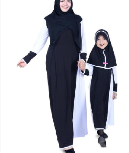 Baju Muslim Couple Ibu Anak Gamis Jersey - Hitam CMJBK02