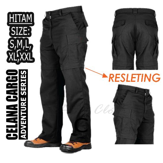 Celana Cargo/Kargo/Gunung/PDL Panjang Bisa Pendek dgn Resleting - Hitam
