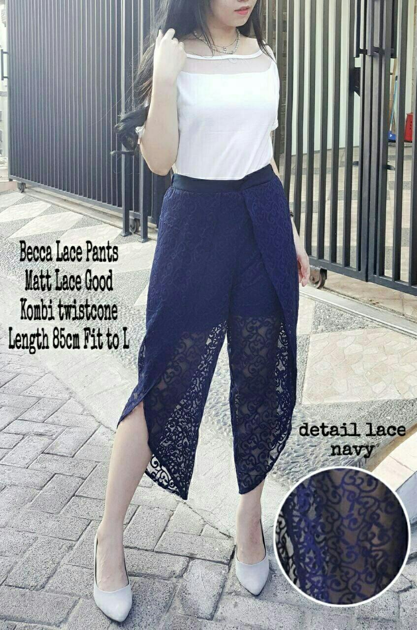 Ladies Fashion BARU Celana wanita Lace Bahan Bagus Import / Celana Murah Korea brukat / Bawahan Wanita / celana Pendek / Short Pants Modis 3/4 7/8 RN (ccabe) - Navy