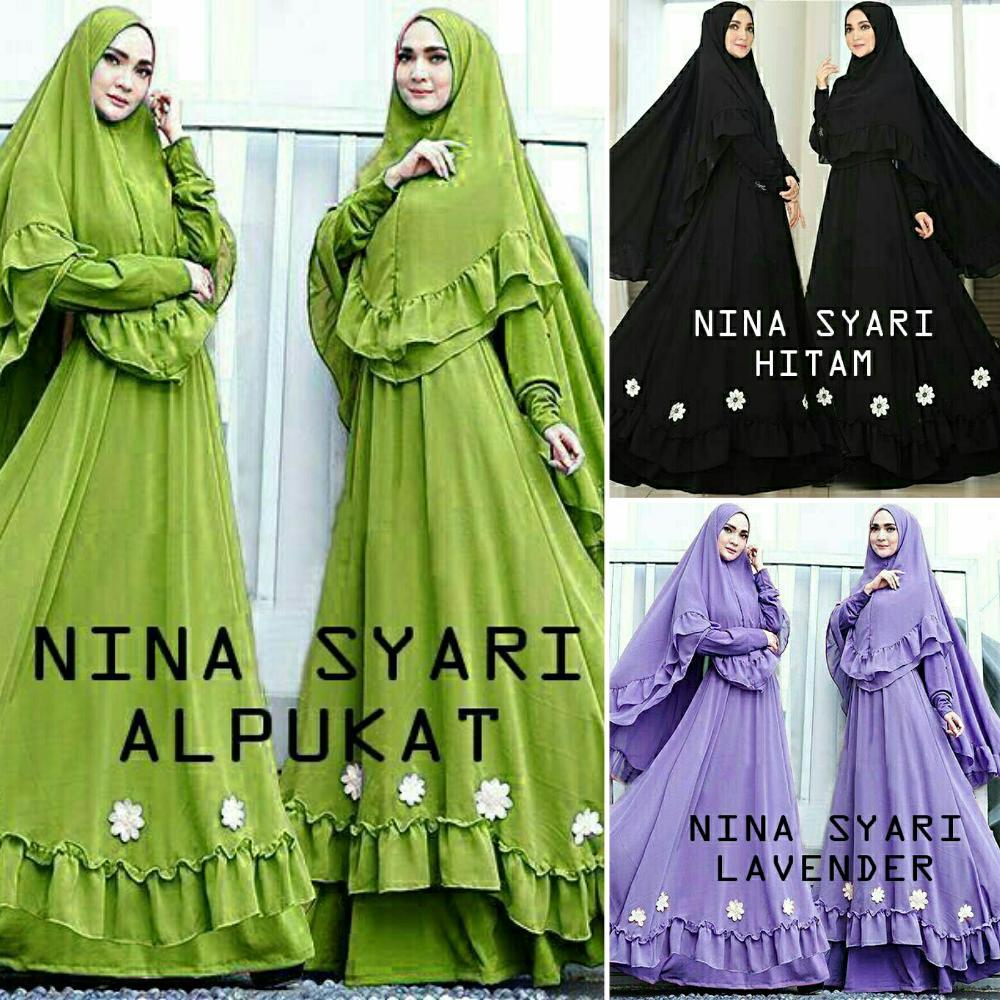 DNCSC SET HIJAB SYARI NINNA BAJU SETELAN GAMIS MUSLIM MODIS MURAH HIJAU ALPUKAT HITAM LAVENDER SPANDEK KOREA MISBIE PREMIUM BERGO TANPA PAD