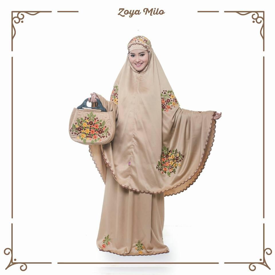 MUKENA RUKUH SPANDEK SUTRA BORDIR KERANCANG TAS COKLAT MILO BROWNIES