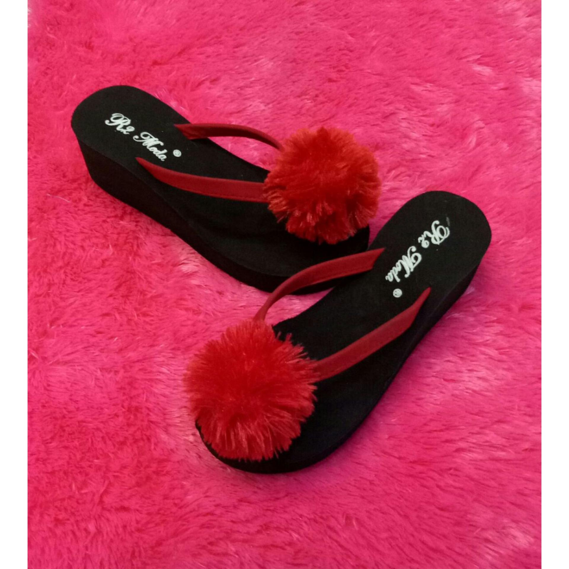 Sandal wanita Jepit murah wedges Sandal wedges wanita spon terbaru_Narecoindah shop_POMPOM_