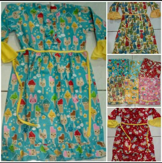 BAJU ANAK PEREMPUAN | GAMIS KARAKTER TALI BAWAH KERUT CATRA 2-5 TAHUN