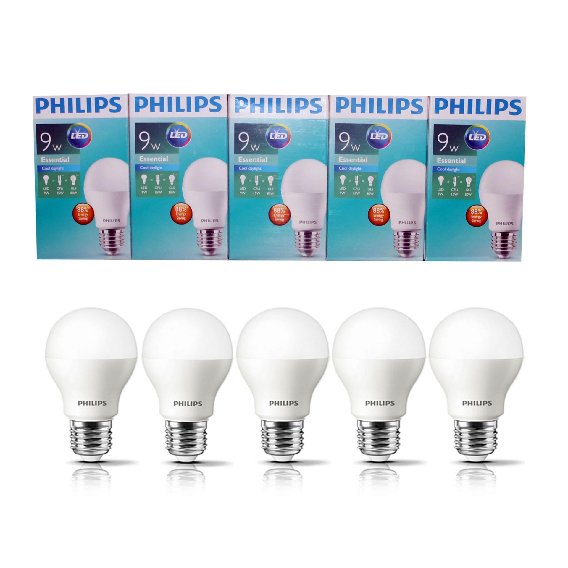 PHILIPS Lampu Led Bulb Essential 9 Wat 9 W 9Watt 9W Paket 5 Pcs Putih