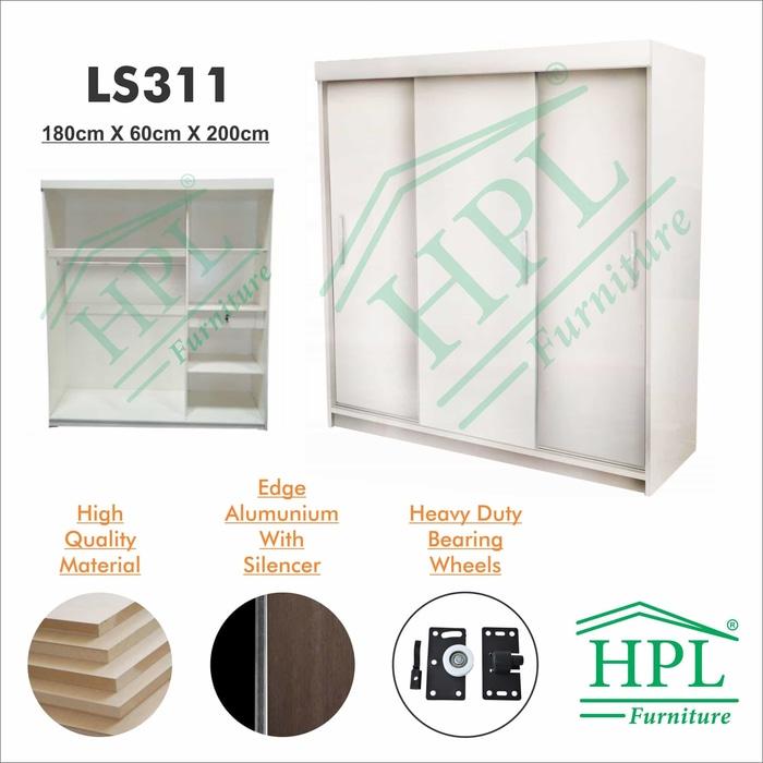 Lemari Pakaian Sliding Door 3 Pintu HPL - White Glossy @ 3 pintu anak bayi kayu jati minimalis plastik gantung murah portable sliding