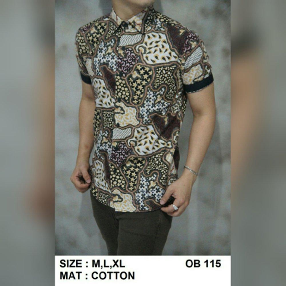 Baju Batik Kemeja Pria SlimFit OB115 (fashion pria kaos oblong tshirt jaket celana jeans pendek panjang santai pesta kantor seragam blazer hem couple dress sweater pakaian muslim) di lapak New Trendy newtrendy