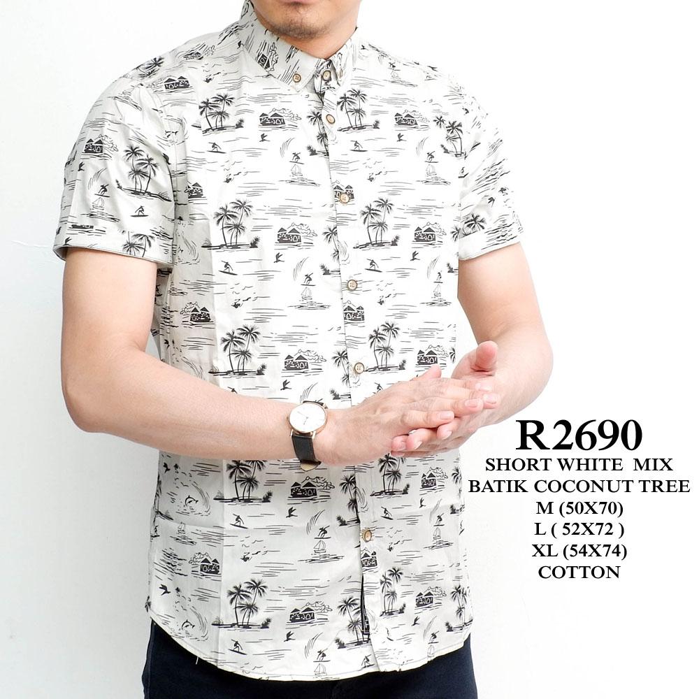 KEMEJA PENDEK PUTIH MOTIF POHON KELAPA