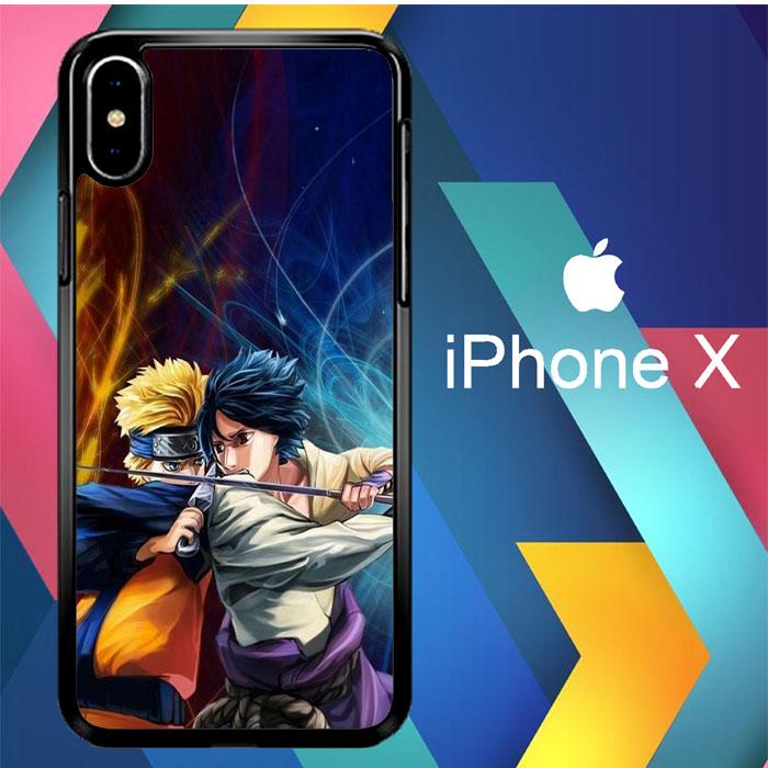 Casing iPhone X Custom Hardcase Naruto Vs Sasuke X4506 Case Cover