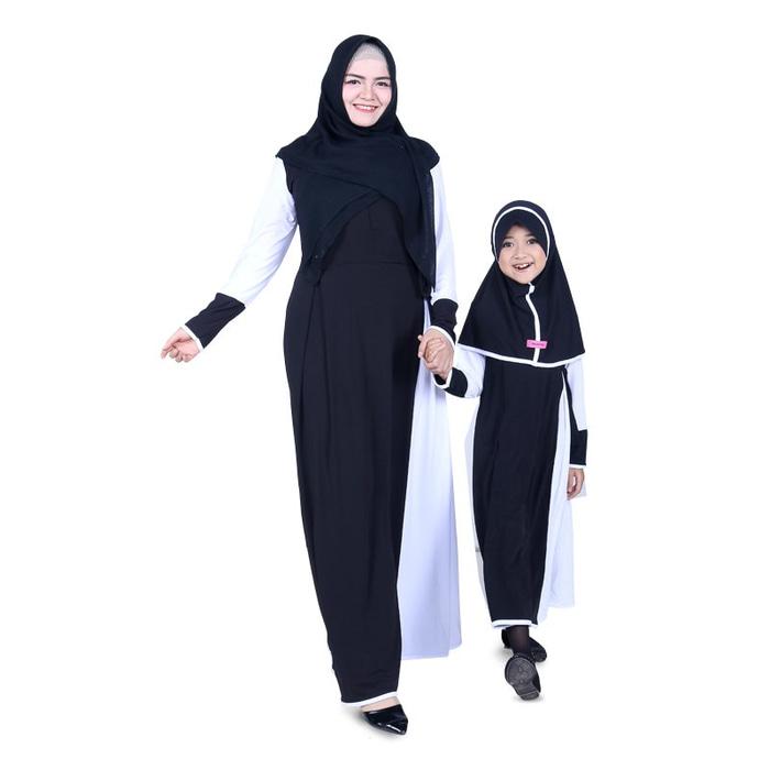 BAJUYULI - Baju Muslim Couple Ibu Anak Gamis Jersey - Hitam CMJBK02