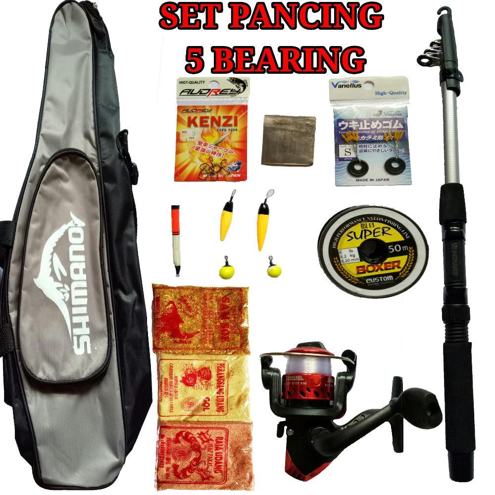 Set Alat Pancing 1B - 5 Bearing Mancing Lengkap - Joran - Reel - Tas - Senar - Kail - Pelampung - Timah - Stopper di lapak Andree Fishing or BFG andree_alivio