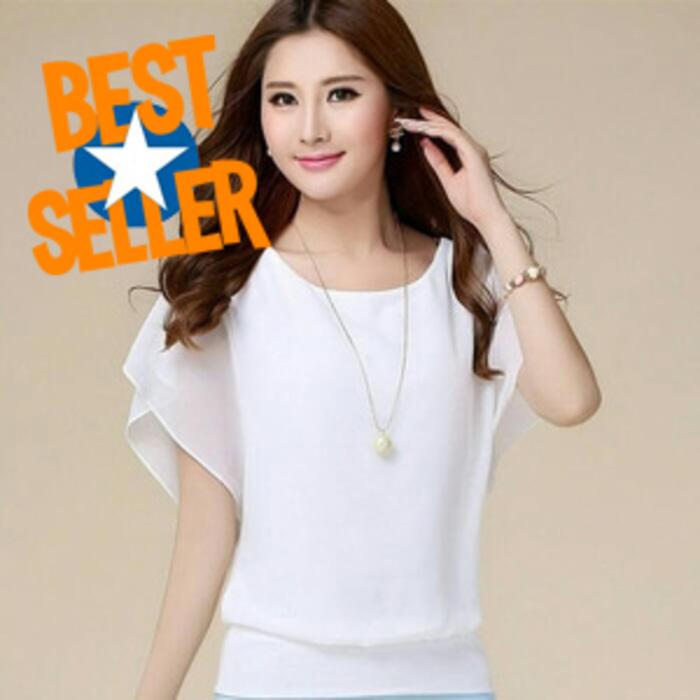 Blus Sifon Korea Wing Blouse Baju Atasan Wanita cewek Cantik Simple