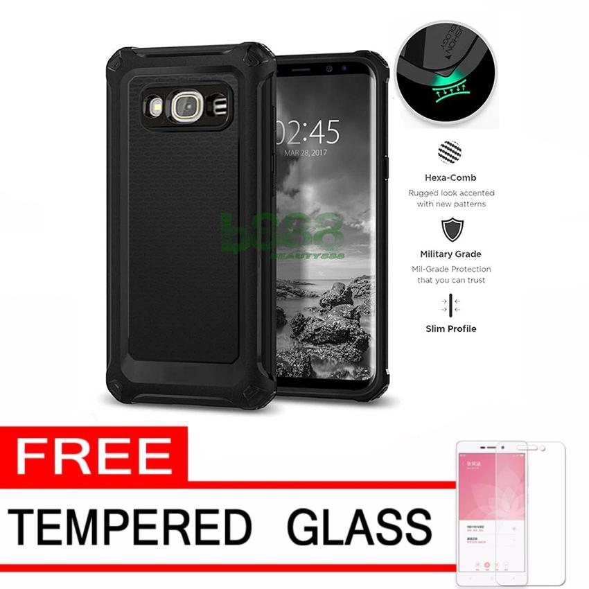Case Capsule Ultra Rugged For Samsung Galaxy J2 Prime Hybrid Armor TPU Shockproof Anti Slip Soft Back Case / Softcase / Casing Hp + Free Tempered Glass Protection / anti Gores Kaca - Hitam / Black