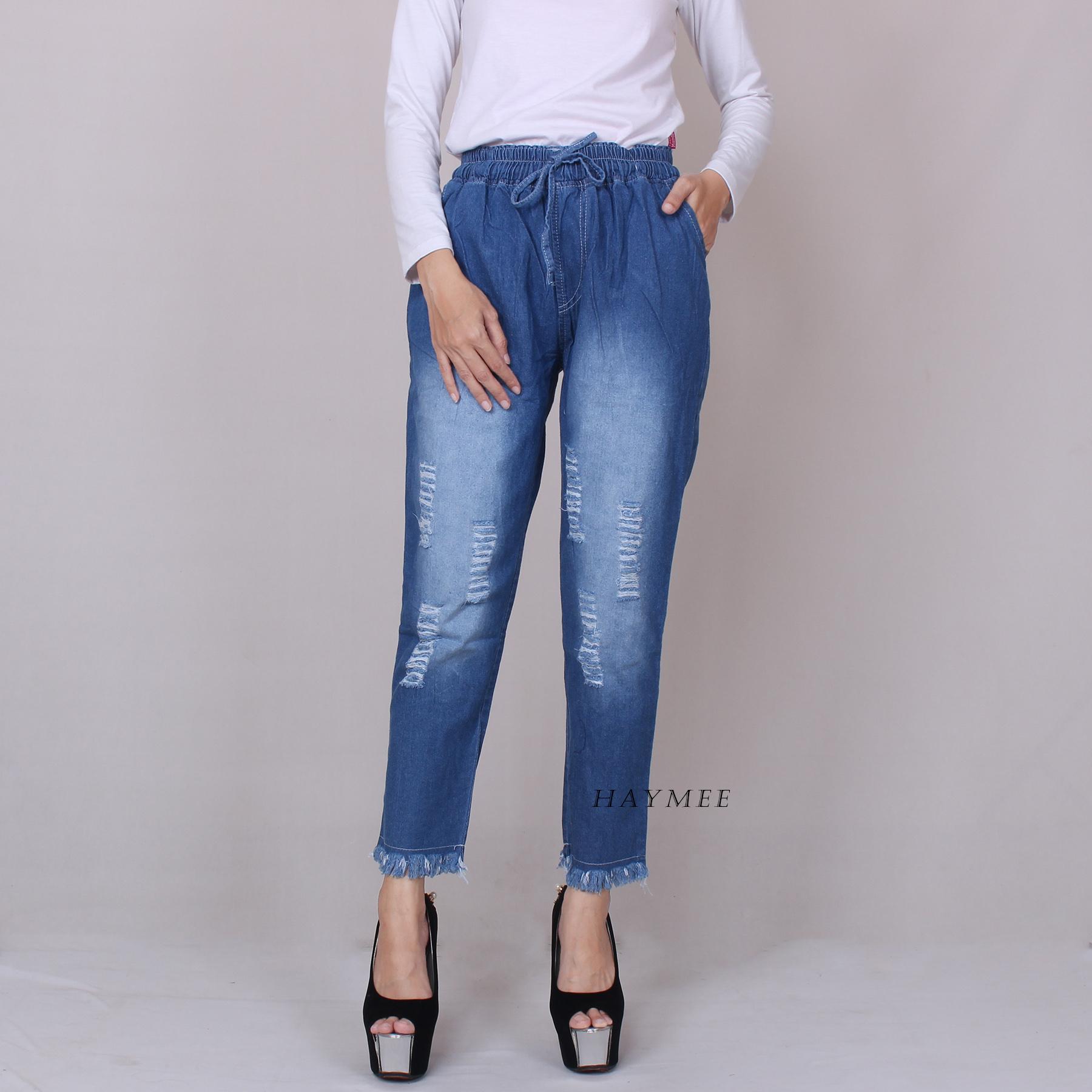 List Harga Celana Jeans Wanita Motif Sobek Termurah Oktober 2018 PERRIE Celana Riwis Boyfriend Bawahan Jeans Wanita Celana Denim Wanita Motif Sobek Blue