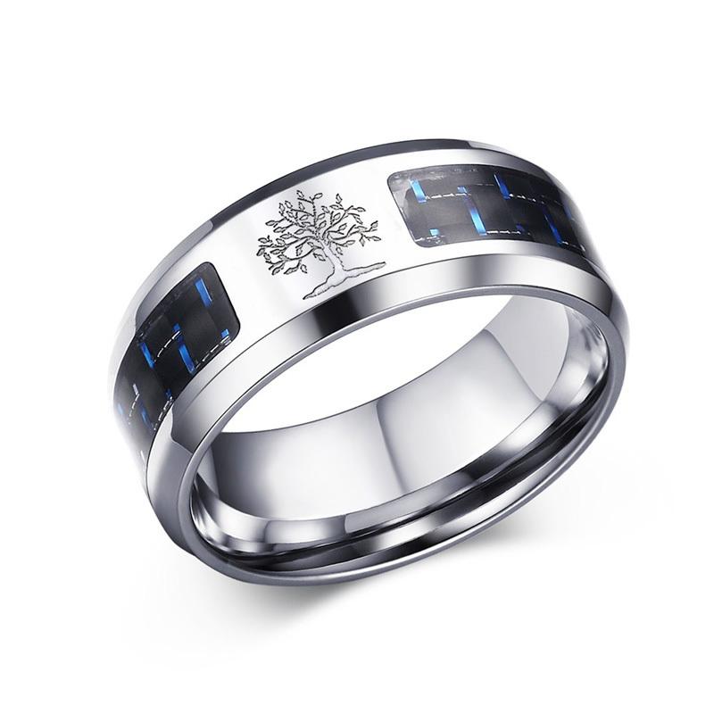 Vnox Personalisasi Gambar Logo Nama 8 Mm Cincin Serat Karbon untuk Wanita Pria Baja Anti Karat Cincin Pernikahan Kasual Perhiasan Pria Wanita-Intl