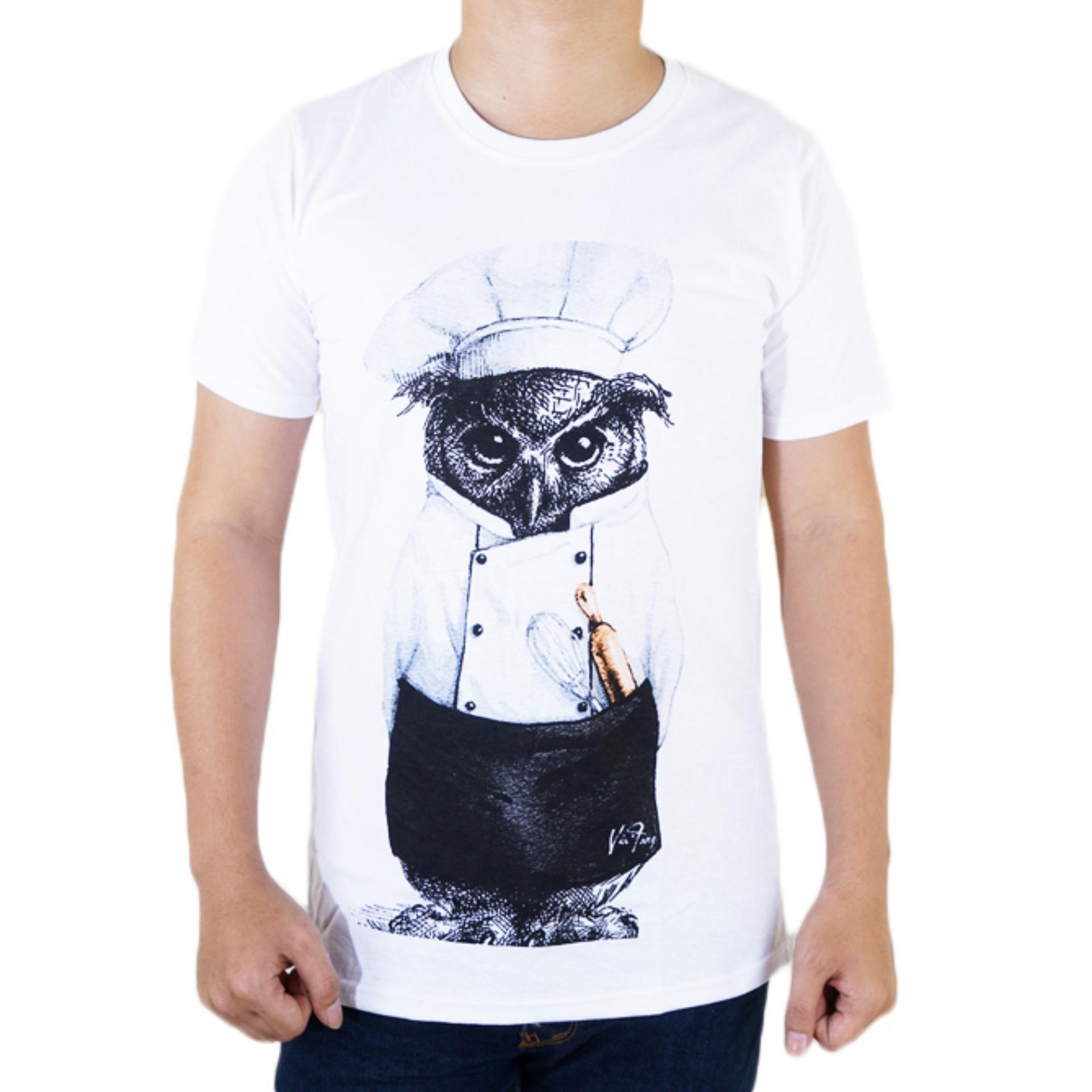 Vanwin - Kaos T-Shirt Distro / kaos Pria / Tshirt Pria / Distro Pria / Baju Pria Premium Owl Chef Koki - Putih