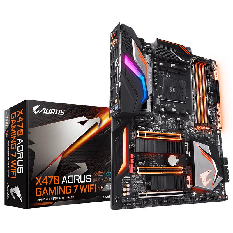 Gigabyte Motherboard X470 AORUS GAMING 7 WIFI - Socket AM4 DDR4 with 10+2 IR Digital PWM, Fins-Array Heatsink & Direct Touch Heatpipe, Dual M.2 with Thermal Guard - Hitam