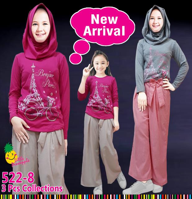 New (7-12T) Baju Muslim Anak Perempuan Little Pineapple Eiffel Kulot Denim