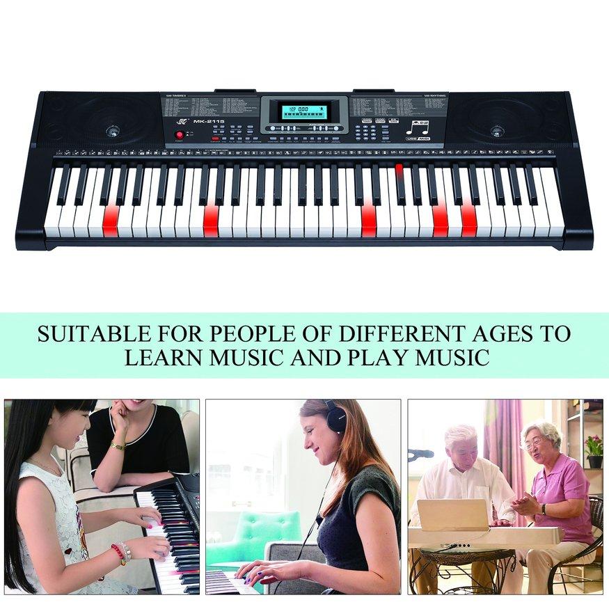 UINN MK-2115 LCD Display Electronic Keyboard 61 Full Keyboards Electone With Key Light black US plug