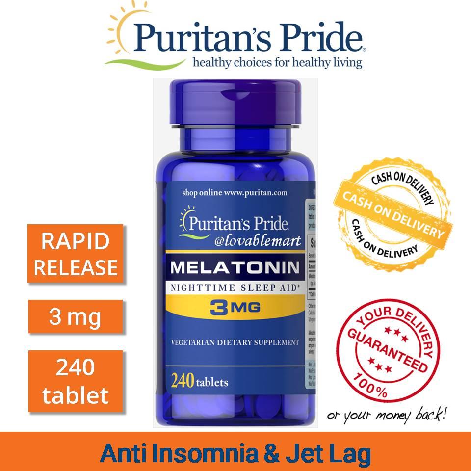 Puritan Melatonin 3mg 240 tablet Puritan's Pride USA Nightime Sleep Aid Obat Insomnia Jet Lag Susah Tidur Lelap