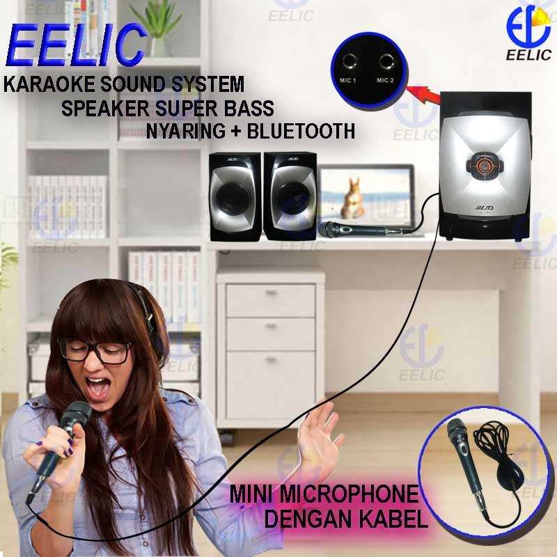 EELIC SPR-LD2181 MIX ABU-HITAM SPEAKER AKTIF SOUND SISTEM AUDIO KARAOKE SUPER BASS + BLUETOOTH DAN MICROPHONE DENGAN KABEL MIC-NK75 (2 PCS)