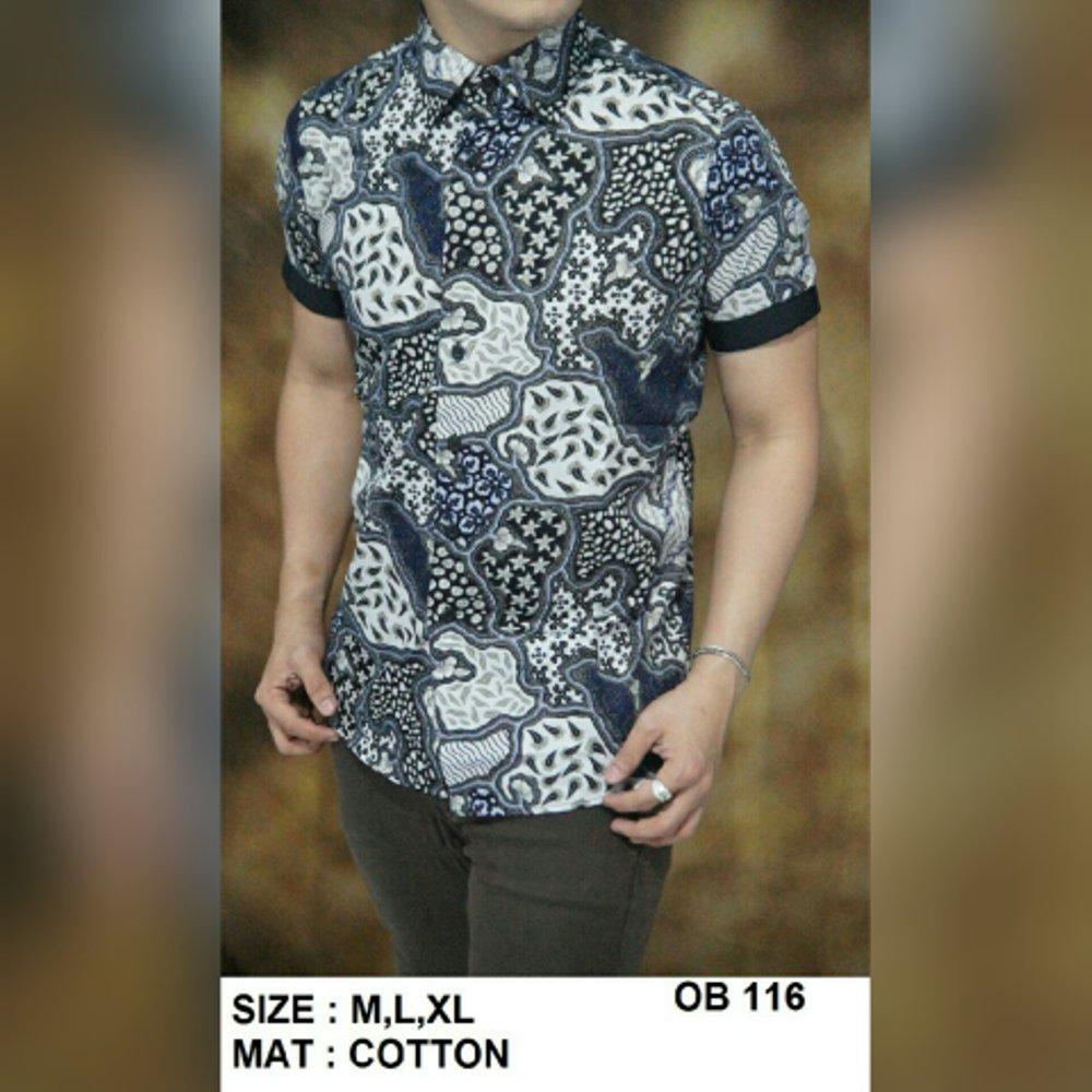Baju Batik Kemeja Pria SlimFit OB116 (fashion pria kaos oblong tshirt jaket celana jeans pendek panjang santai pesta kantor seragam blazer hem couple dress sweater pakaian muslim) di lapak New Trendy newtrendy