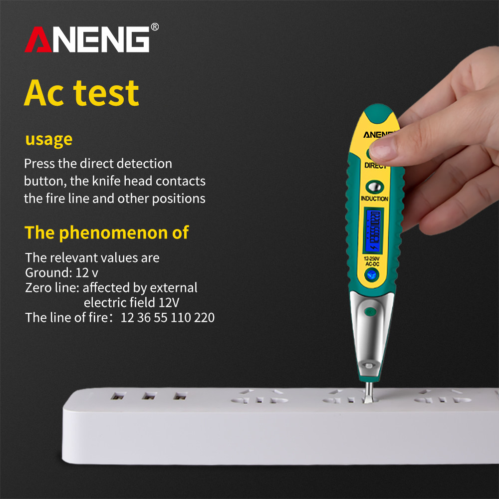 Geevorks ANENG Bút Thử Nghiệm Bút Kiểm Tra Điện Áp Màn Hình Kỹ Thuật Số LCD VD700 AC/DC 12-250V Điện Áp Tester Tuốc Nơ Vít Điện Bút Bút Dò Điện Áp Đa Năng Với Đèn LED Phụ Trợ
