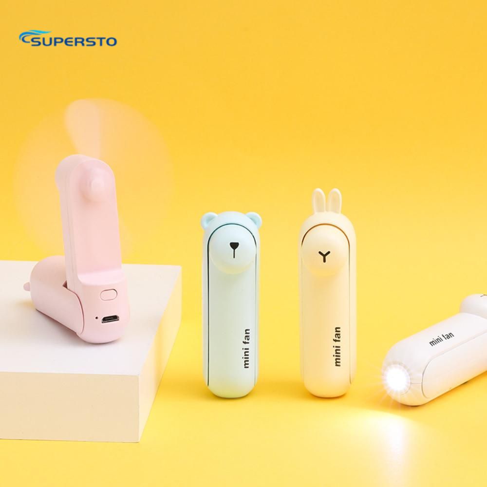 【Supersto】แบบพกพาพัดการ์ตูน/หมี/กระต่าย/เป็ด/กบพัดลมชาร์จ USB การ์ตูน Mini Handheld พวงกุญแจพัดพัดลมไฟฟ้าเกียร์สาม2.6X3.1X9ซม.ฟังก์ชั่นไฟฉาย