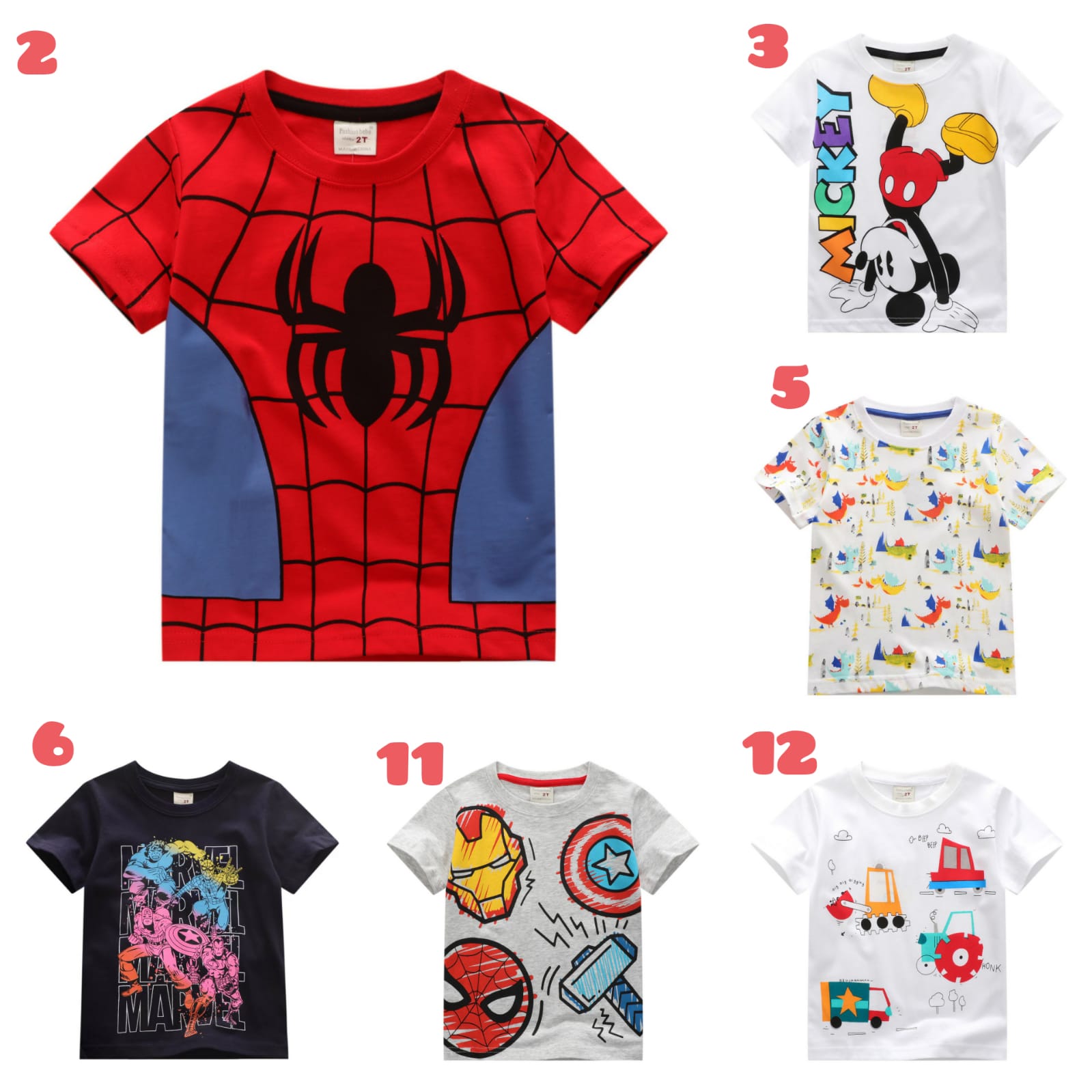 Kaos Anak Laki Laki Motif Kartun Lucu #1 Lengan Pendek Bahan Katun Usia 2-7 Tahun