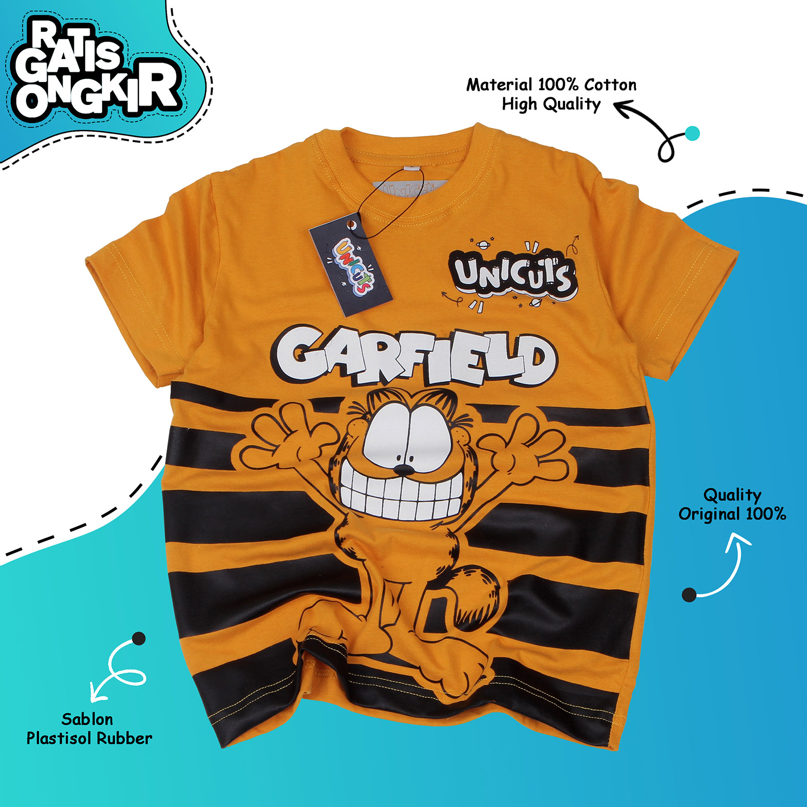 KAOS ANAK DISTRO LAKI LAKI 3-10 TAHUN / KAOS ANAK MURAH / BAJU ANAK / | ATASAN ANAK GARFIELD | KAOS ANAK PEREMPUAN POCKET UNICUTS PROMO...