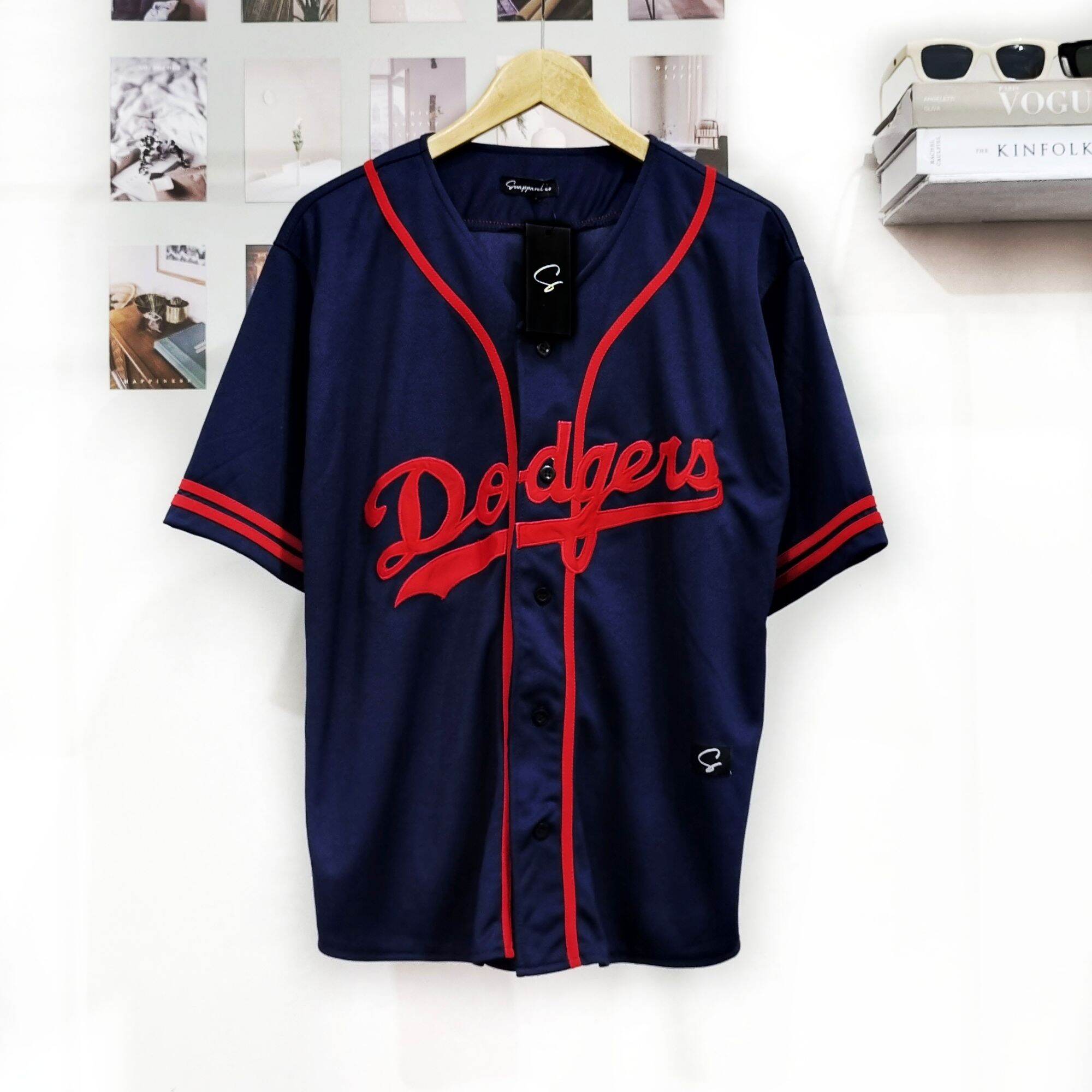 Baju Sport Jersey Baseball dodgers navy list merah Pria Wanita